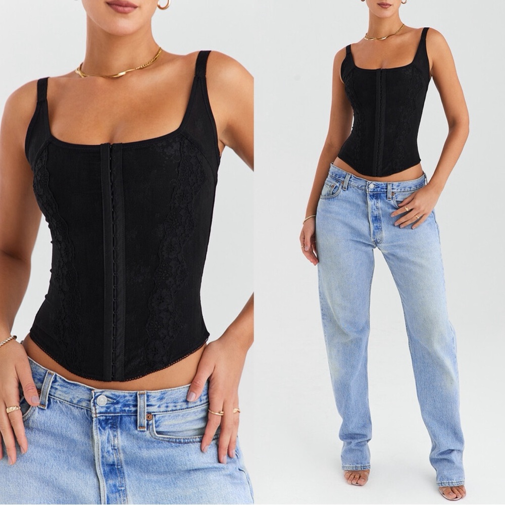 NWT Mistress Rocks Black Lace Corset Top - Small